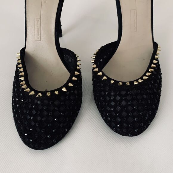 Zara Pumps Black Studded High Heels 40 US 9 Closed Toe Ankle Strap Edgy Stiletto - Picture 6 of 11